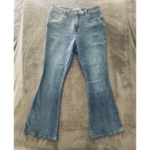 Rock & Roll Cowgirl High Rise Flare Jeans Women's 31 Blue Button Pockets
